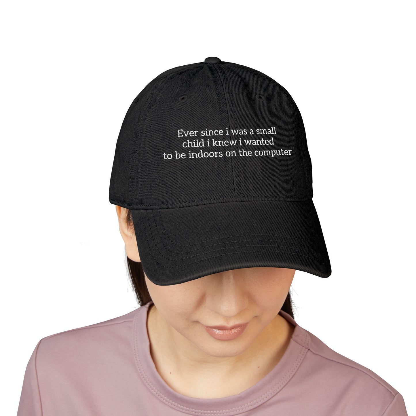 Techno Hat, White on Black Text