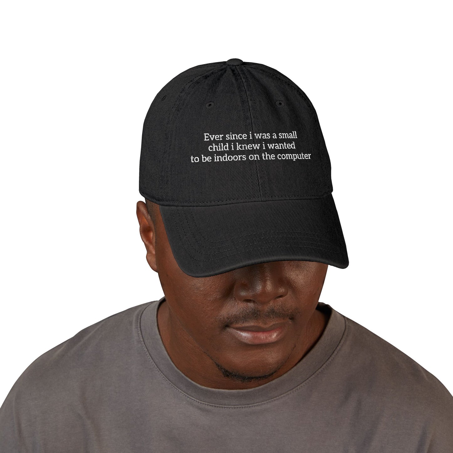Techno Hat, White on Black Text