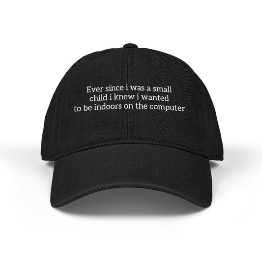 Techno Hat, White on Black Text